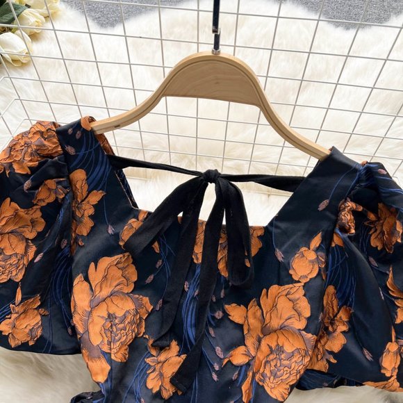 Square Collar Puff Sleeve Print Blouse and Shorts Set - Picture 3 of 10